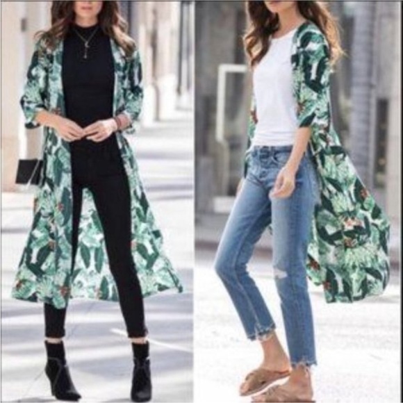 NWT Rachel Zoe Palm Leaf Kimono Duster Swim Cover Caftan OS - Picture 4 of 10